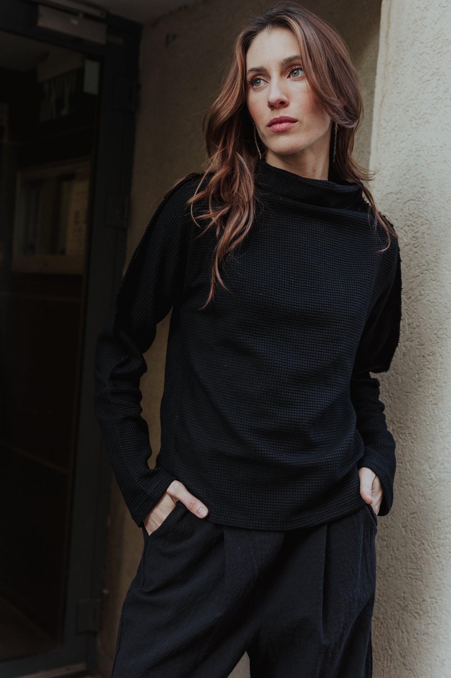 חולצת וופל גולף שחור