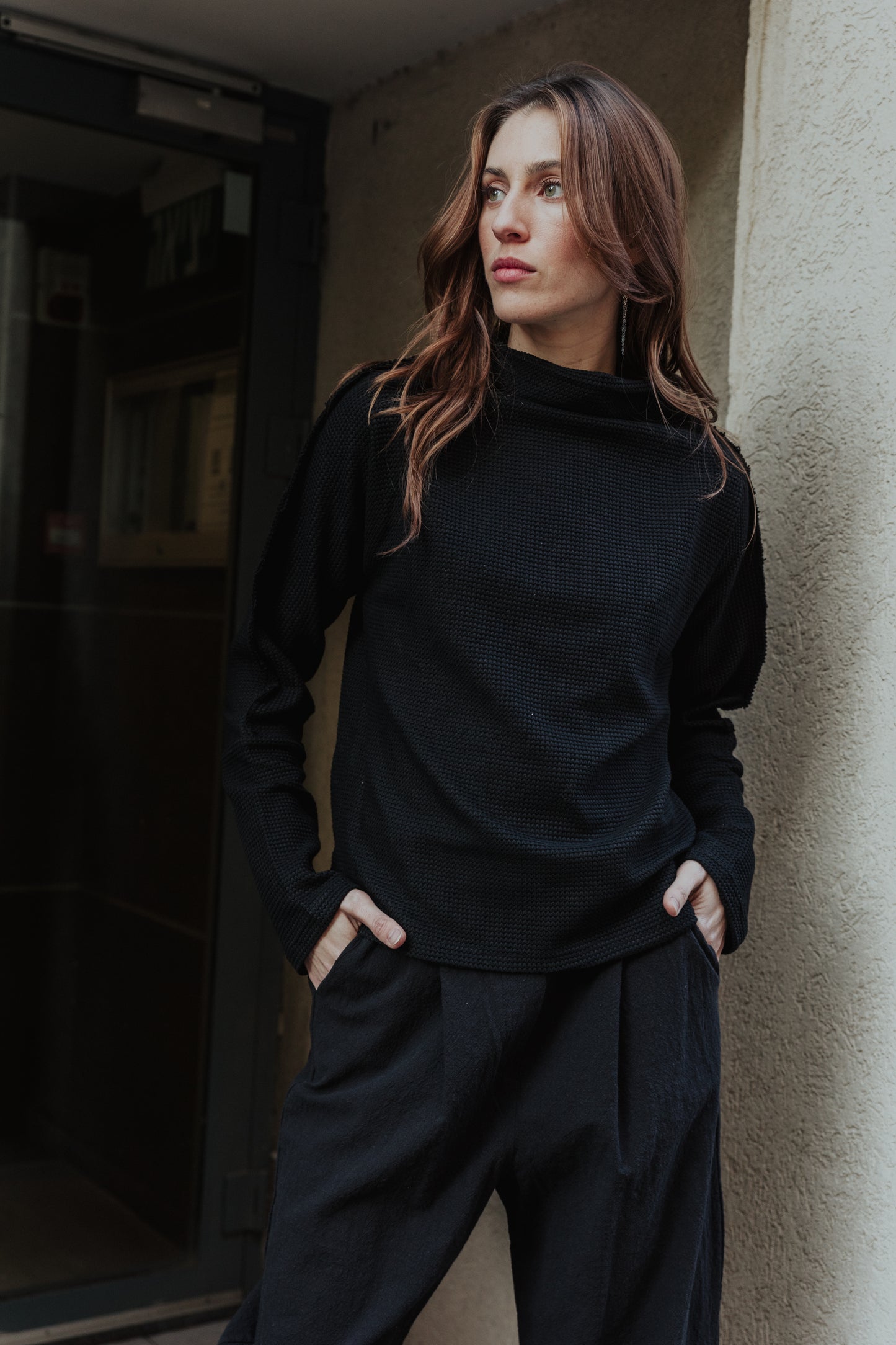 חולצת וופל גולף שחור