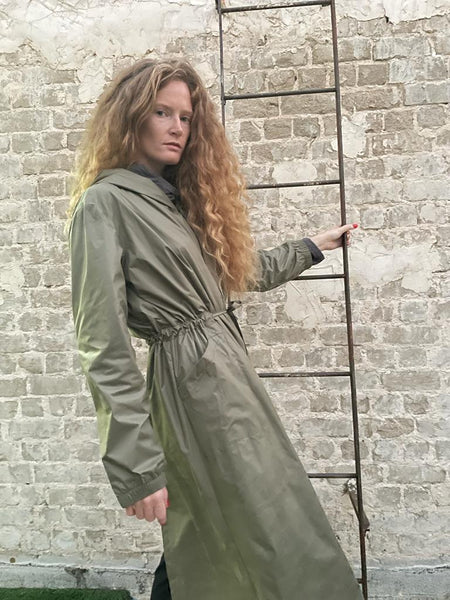 Long oversize Raincoat - Green Camouflage
