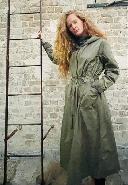 Long oversize Raincoat - Green Camoufla