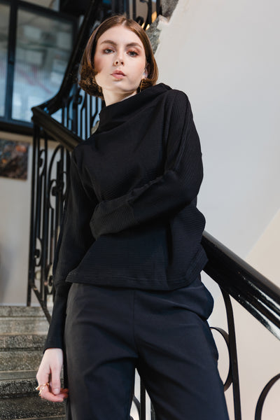 Waffle Blouse - Black