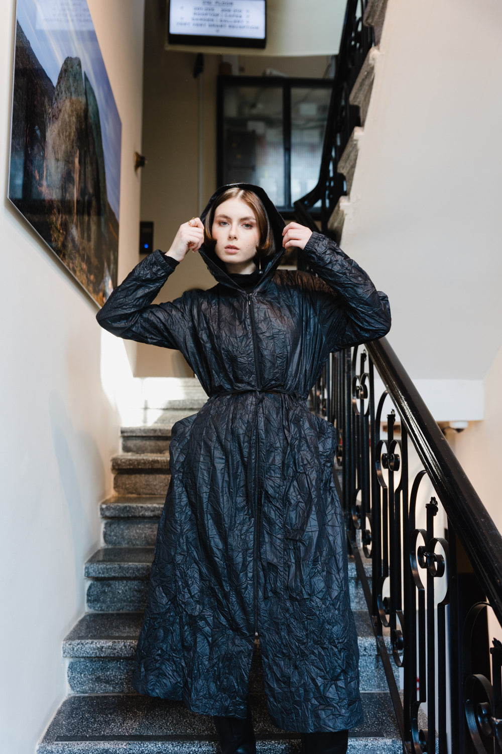 Long oversize Raincoat -Black