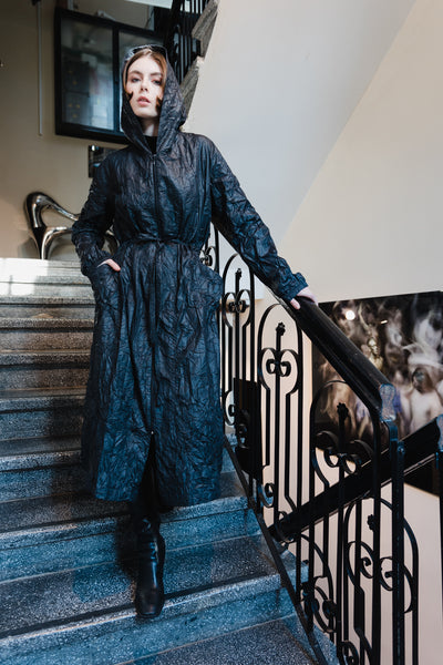 Long oversize Raincoat -Black 