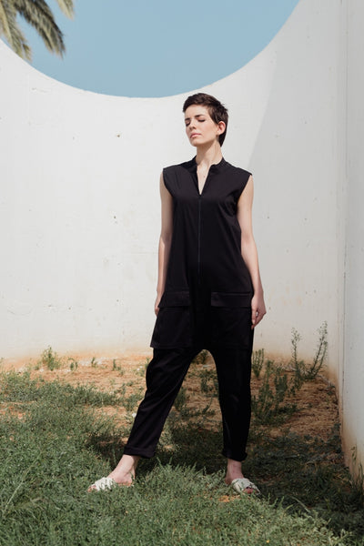 Black Pilot Jumpsuit short sleeve