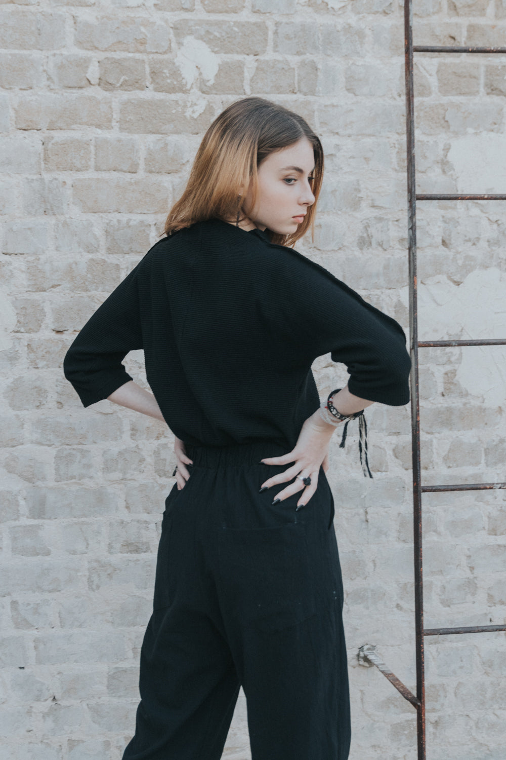 Gula wide fit black trousers