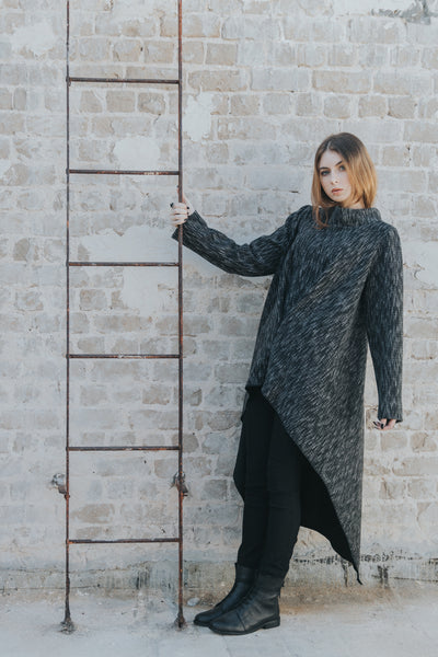 Quilt Asymmetric Tunic -  braded textured