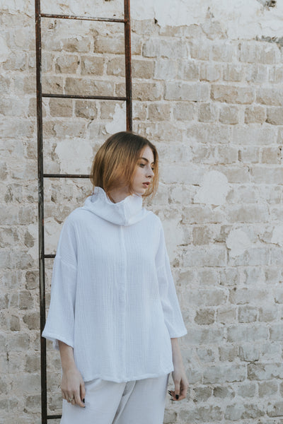 Gauze  high collar one size shirt / white
