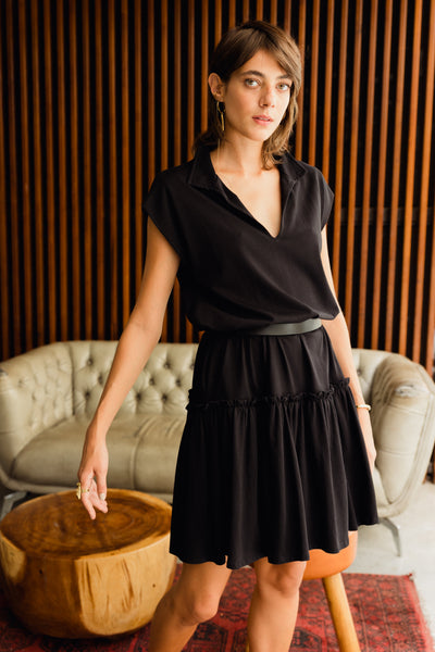 Edie Peplum Dress -Black