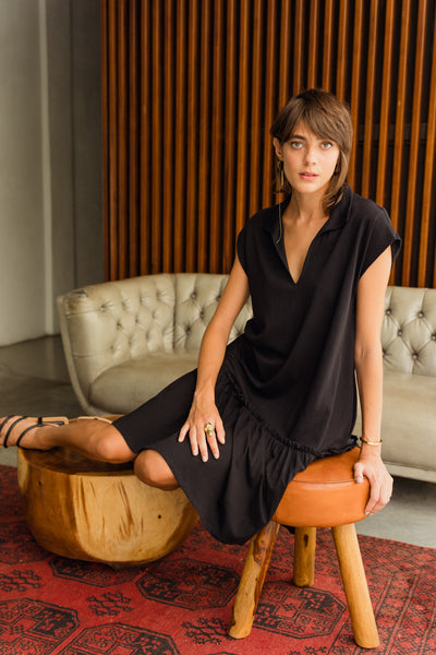 Edie Peplum Dress -Black