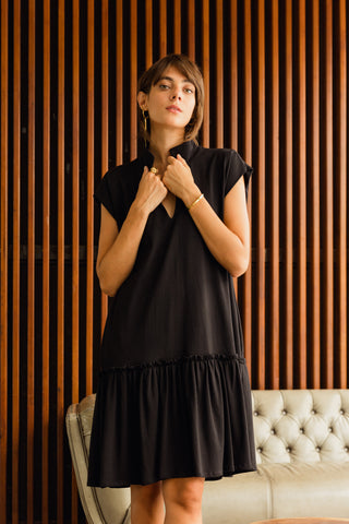 Edie Peplum Dress -Black