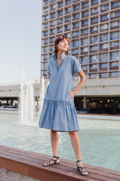 Peplum Dress - Light Blue Jeans