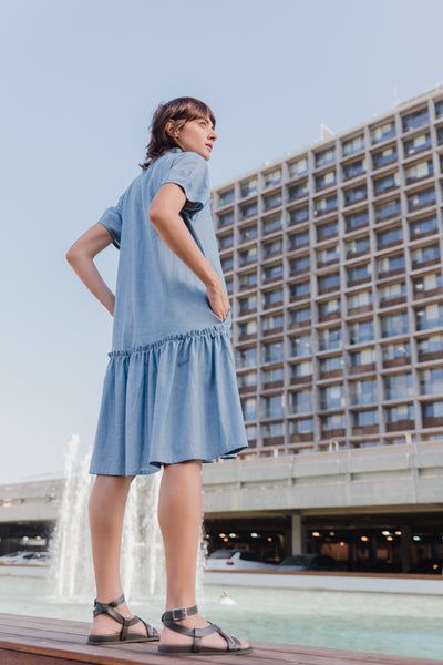 Peplum Dress - Light Blue Jeans