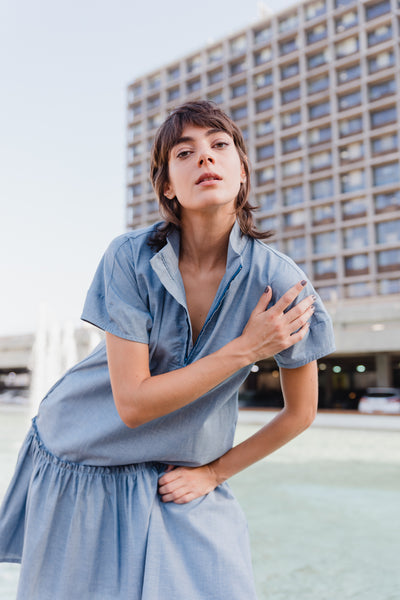 Peplum Dress - Light Blue Jeans